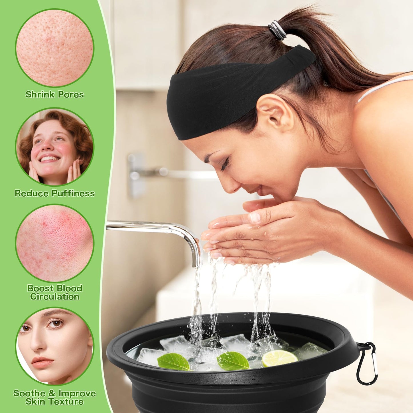 Snipeup Foldable Ice Bowl with Built-In Ice Tray – Silicone Facial Ice Bath for Shrinking Pores, Boosting Circulation, Cold Plunge Skincare Gift for Men & Women (Black)
