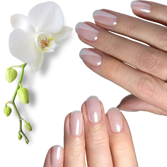 ALICE & BELLA Semi Cured Gel Nail Strips-20 PCS Shimmering Glazed White Semi-Transparent Nail Strengthening Gel Stickers, Use with UV Light Lamp, Salon Quality Manicure Wraps (Glazed Orchid)
