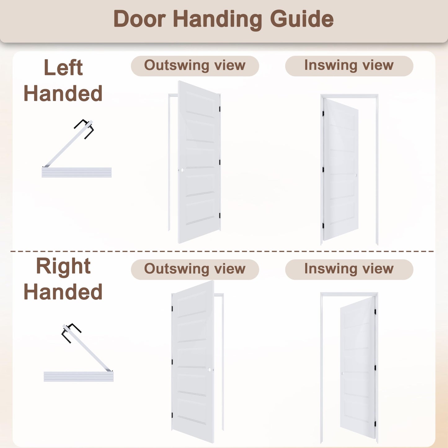 JUBEST 32"x80" Left-Hand Prehung Interior Door with Knock Down Jamb Kit & Matte Black Hinges, 5-Panel White Primed Hollow Core Molded Door Slab with Bore & Hinge Cutout, Durable & Sturdy, No Handle