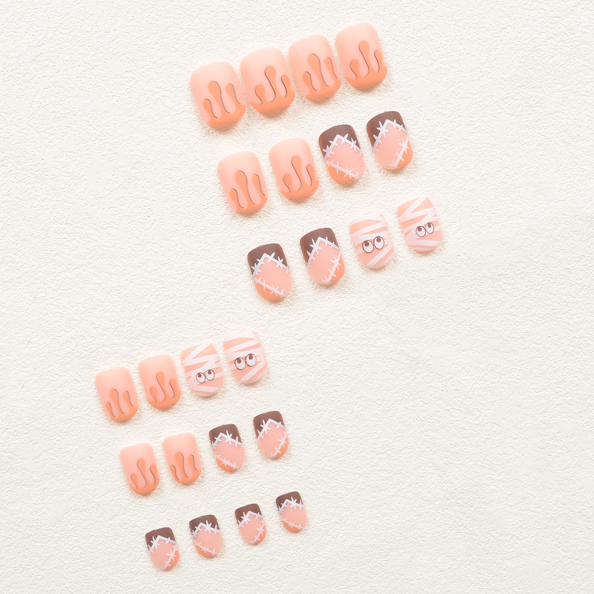 Halloween Press on Nails Square Short Fake Nails with Mummy & Blood Designs Acrylic Nail Press ons Cute Glue on Nails Full Cover Matte Stick on Nail for Women Girls Manicure 24Pcs