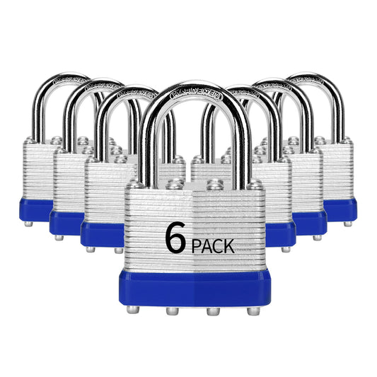 HZSY Padlocks Keyed Alike, Pack of 6, Laminated Steel Keyed Lock (1-9/16", 40mm), Padlocks with Same Key, Normal Shackle, for Toolbox, Locker & StorageUnit or More
