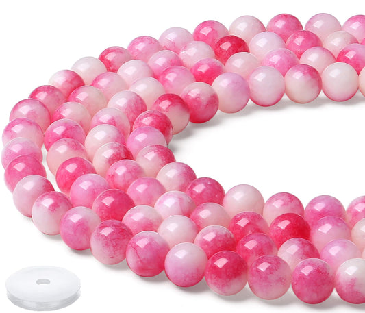 NUKAYAI Natural Stone Beads 100pcs 8mm Pink Tourmaline Jade Round Stone Beading Loose DIY Smooth Beads for Bracelet Necklace Earrings Making