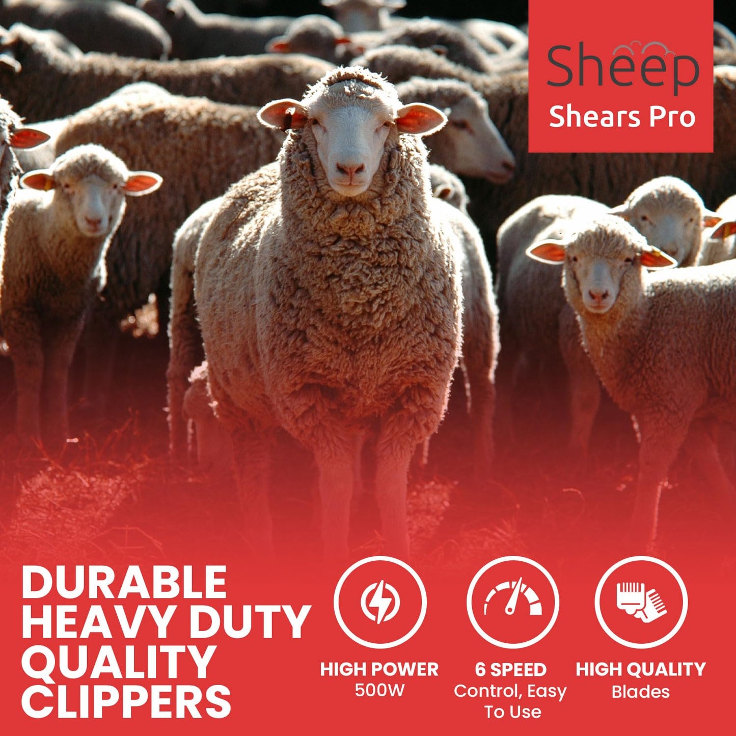 Sheep Shears Pro 110V 500W Professional Heavy Duty Electric Shearing Clippers with 6 Speed, 2 Blades, Shaving Fur Wool in Sheep, Goats, Cattle, Farm Livestock Pet, Grooming Carrying Case, Extra Blade