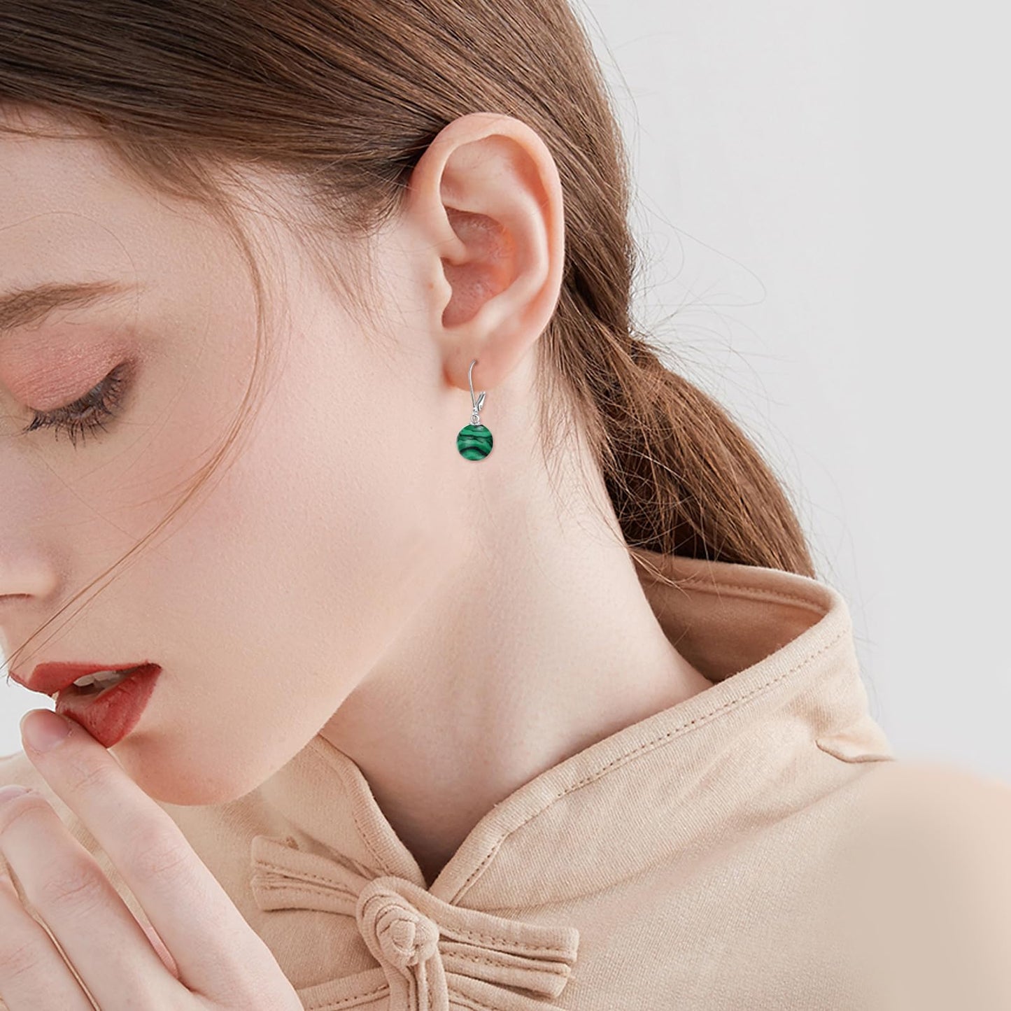 925 Sterling Silver Malachite Leverback Earrings Dangle Drop Jewelry Gifts for Women (Malachite)