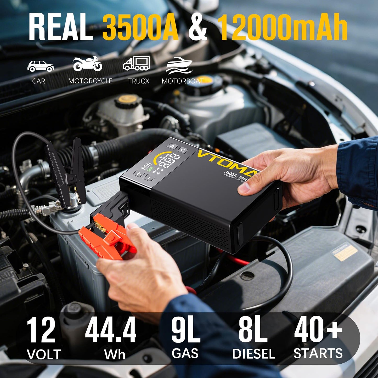 VTOMAN X1 Jump Starter with Air Compressor + VTOMAN X3 Jump Starter with Air Compressor, 3500A Portable Car Battery Jumper Starter (9L Gas/8L Diesel Engines) with 160PSI Auto-Shutoff Tire Inflator