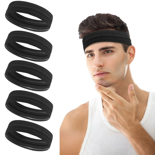 ONEYE Black Workout Headbands for Women Men Non Slip Sport Silicone Sweatbands Elastic Hair Bands Yoga Running Sports Travel Indoor Fitness Gym with 5 PCS