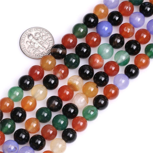 8mm Natural Mixed Agate Beads Round Gemstone Loose Beads for Jewelry Making (47-50pcs/strand)