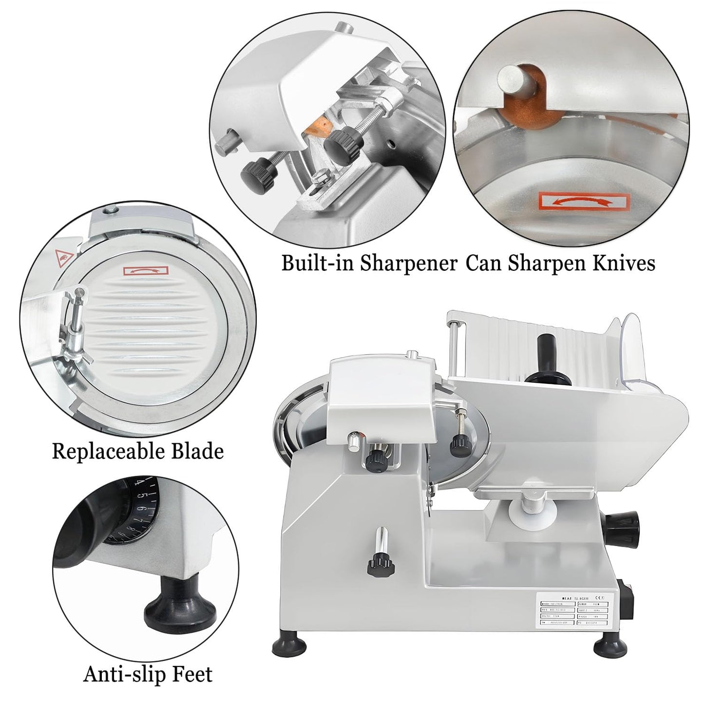 CTJ Commercial 10" Meat Slicer Electric Food Slicers 150W Meat Cutter Machine for Commercial and Home Use with Cut-Resistant Gloves for Cutting Deli, Vegetables, Hard Bread, Cheese, Ham