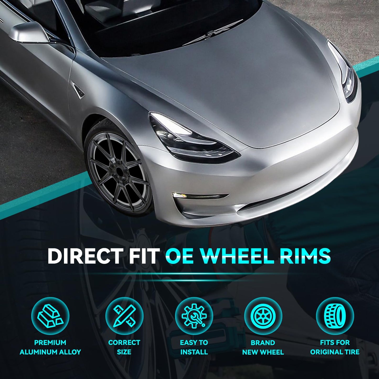 HOLUEKU New Single 18 x 8.5" 18 Inch Dark Charcoal Premium Aluminum Alloy Wheel Rim Fits for Tesla Model 3 2017 2018 2019 2020 2021 2022 2023, 96276 OEM Design Replacement Rim, ALY96276U35N