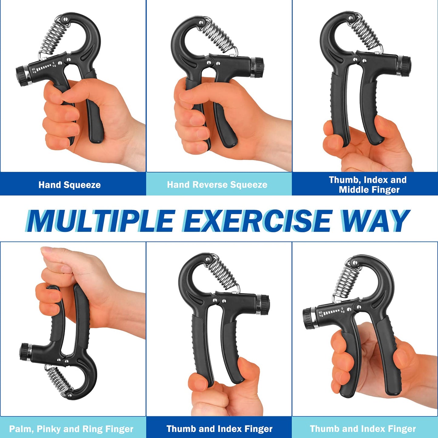 AIXPI Grip Strength Trainer, Hand Grip Exerciser Strengthener with Adjustable Resistance 11-132 Lbs (5-60kg), Forearm Strengthener, Hand Exerciser for Muscle Building and Injury Recover Black 1 Pack
