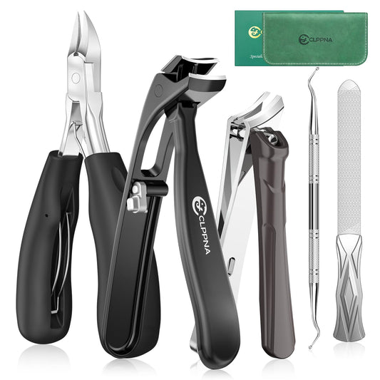 Toenail Clippers for Seniors with Safety Lock Long Handle, Large Toe Nail Clippers for Thick Toenails for Men Women, Wide Opening Slanted Fingernail Clippers with Catcher Precision Nail Cutter Set