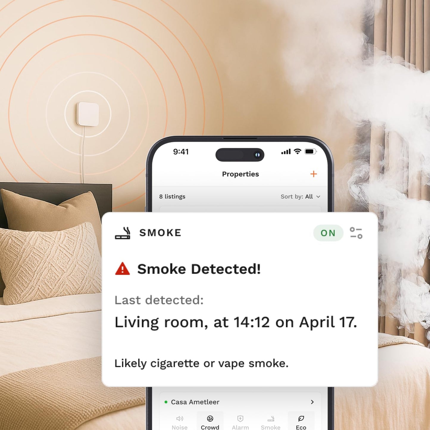Layla Eco Smart Sensor for Air Quality Monitor, AC Control CO, WiFi Quality, Energy Savings Monitoring | Ideal for Airbnb, Homes & Offices | Tracks Temp, Humidity, Smoke, Noise & More