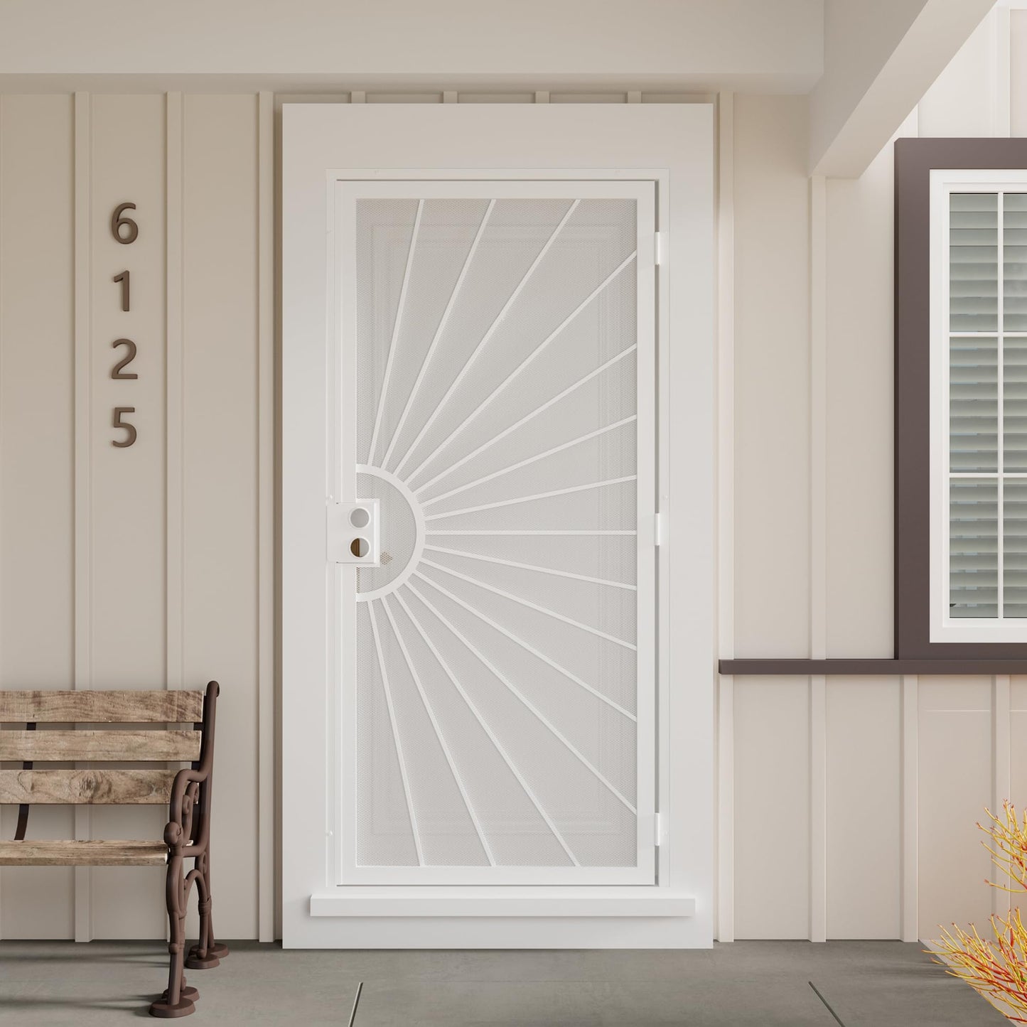 JUBEST 36 in. x 80 in. Security Door, Exterior Front Entry Door, Outswing Steel Security Door with Metal Screen, Powder Coated White, No Lock