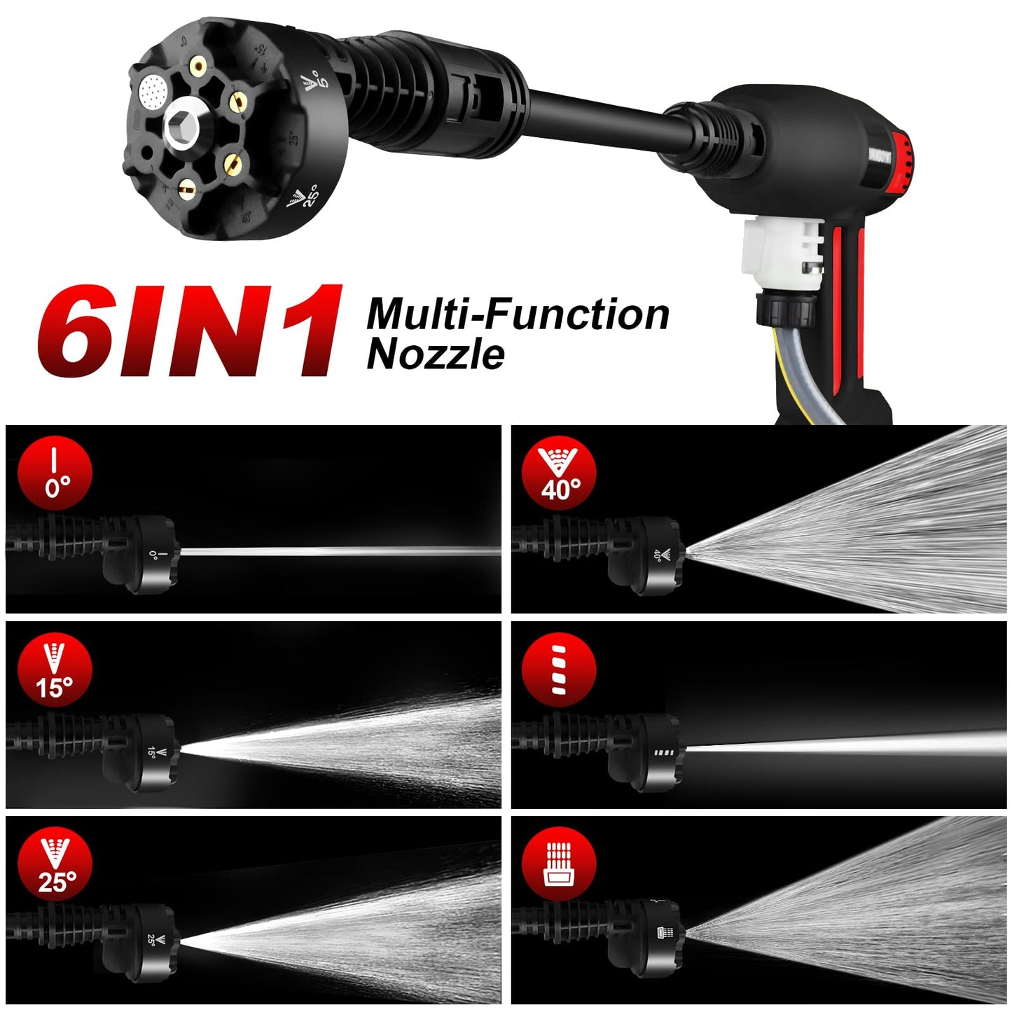 Cordless Pressure Washer, 2000PSI MAX Portable Pressure Washer with Brushless Motor, 5.0Ah Battery, 4 Speed Adjustment LCD Touch Screen, 6-in-1 Nozzle, No Faucet & Garden Hose Connectors