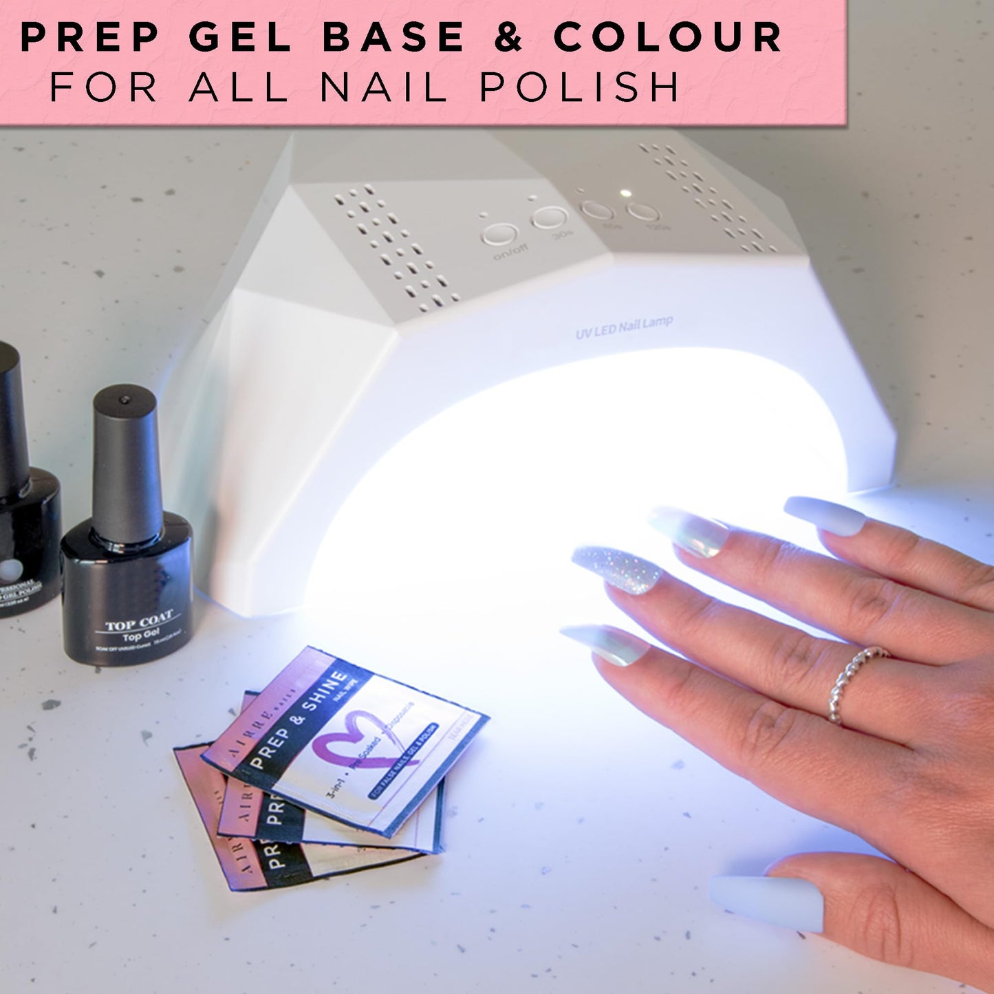 220 AIRRE NAILS Prep & Shine Alcohol Nail Wipes 3in1 Lint-Free Prep & Wipe Cleanser Pads for Gel Polish Sticky Residue & Tacky Layer Remover After UV/LED Curing, For Gel, Acrylic & False Nails & Tips