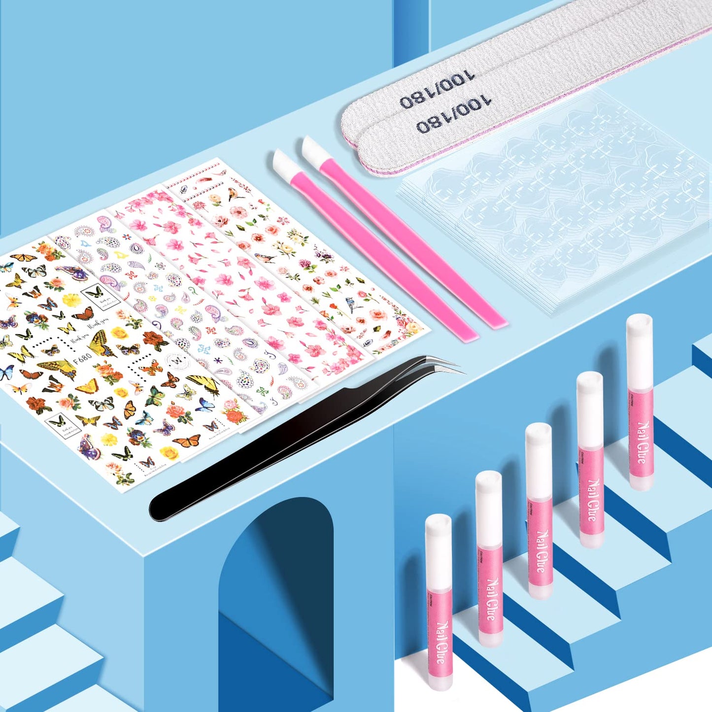 TsMADDTs Press On Nails Almond, 24 Colors 720 pcs Short Fake Nails with Glues, Stickers, Tweezer for Women