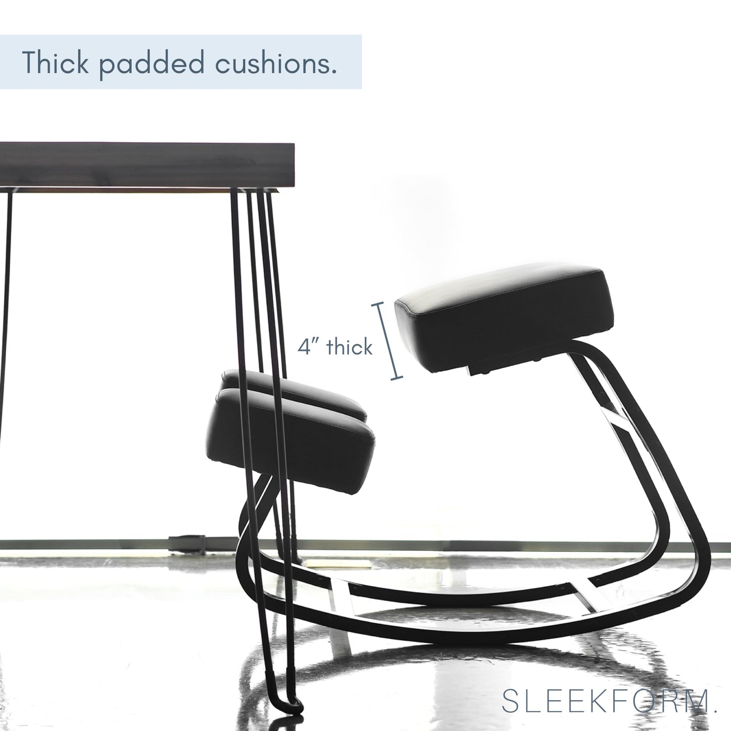 Sleekform Ergonomic Kneeling Chair - Rocking Desk Stool for Comfortable Home Office Posture Support - Metal, Heavy Duty, Easy to Clean Cushions