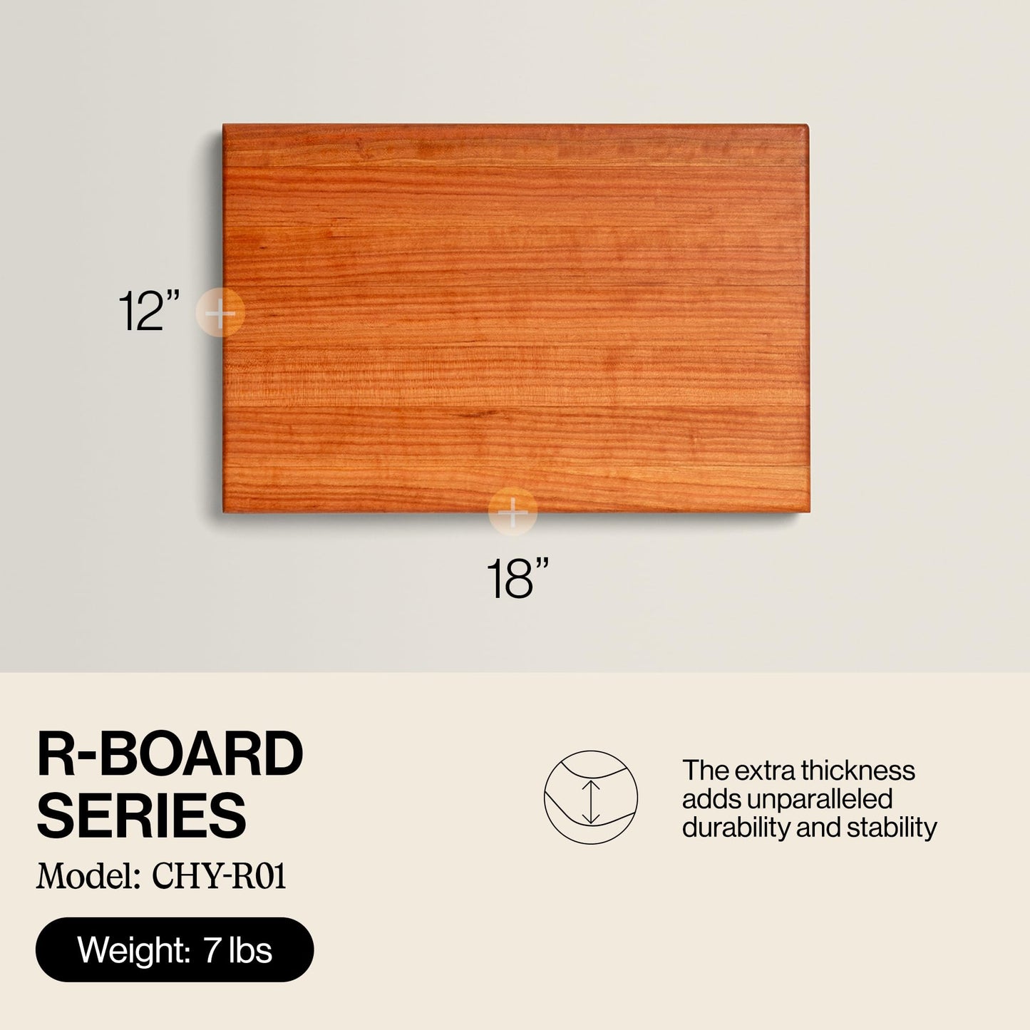 John Boos R-Board Series Rectangular Wooden Cherry Cutting Board 18”x12” – 1.5” Thick, 7-lb Reversible Butcher Block with Edge-Grain & Finger Grips – Made in the USA