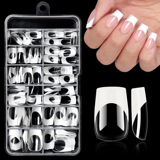 Bellelfin White French Tip Press on nails Short Square Fake Nails, 120PCS Square Nail Tips Short French Tip Nails, Clear Acrylic Press on Nail Full Cover False Nail
