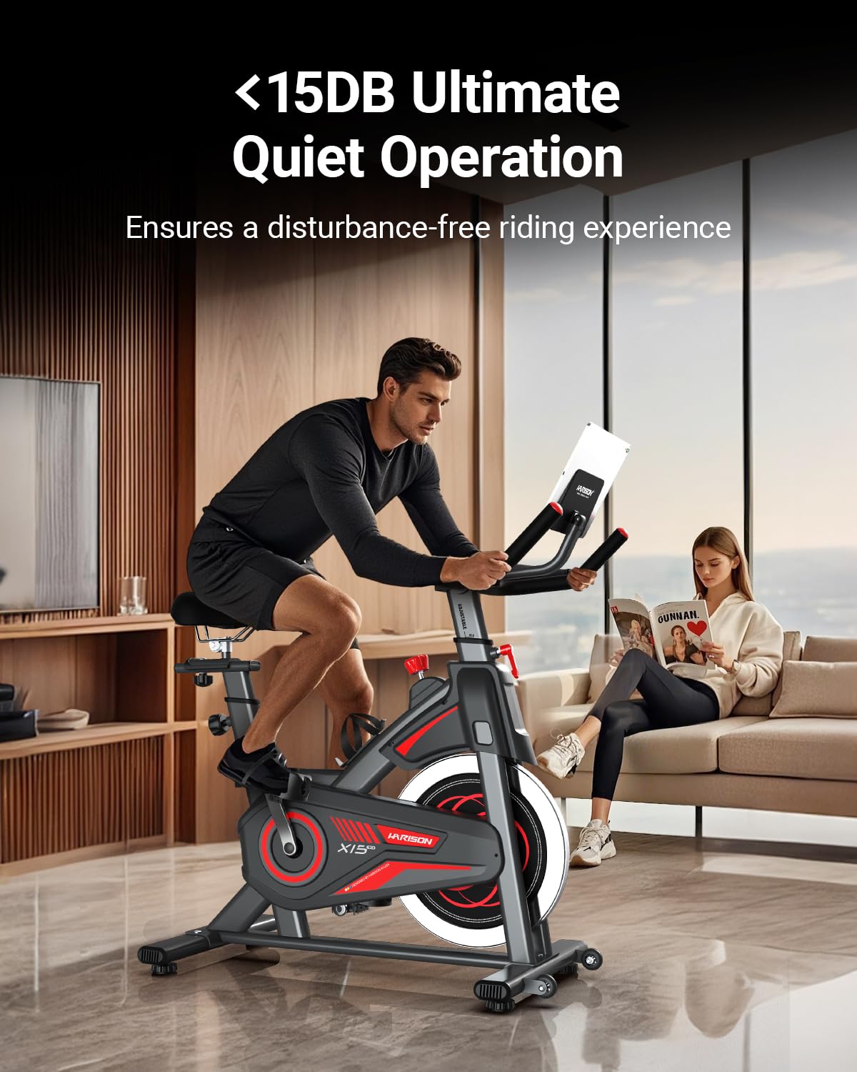 HARISON Exercise Bike, Stationary Bike for Home 380 lb Weight Capacity, Magnetic Workout Bike with Bluetooth App, Brake Pad Indoor Cycling Bike with Tablet Mount & Comfortable Seat Cushion