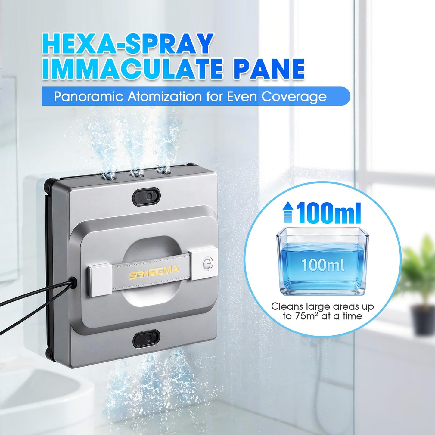 SGMSIGMA M85 Window Cleaning Robot - 6000PA Strong Suction Compact Robot, 6-Way Spray & Wet Wiping, Auto Edge Detection, 4 Cleaning Modes, Smart Path Planning, Suitable for High-Rise Glass/Tiles
