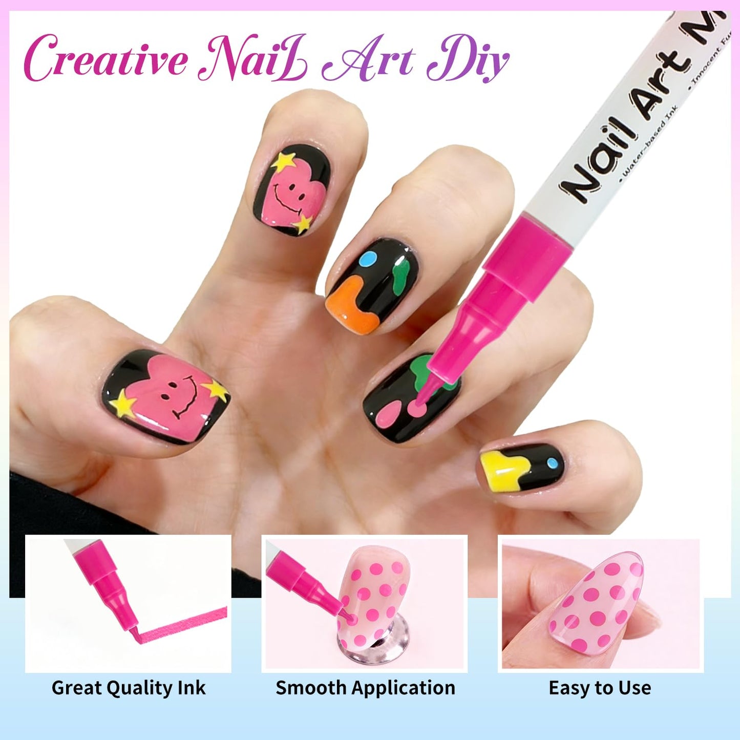RFENLY 24 Colors Nail Art Pens Set, 3D 0.5MM Nail Polish Pens, DIY Nail Markers, Quick Drying Long Lasting Paint Graffiti Point Dotting Liner Pen Tools for Home & Salon