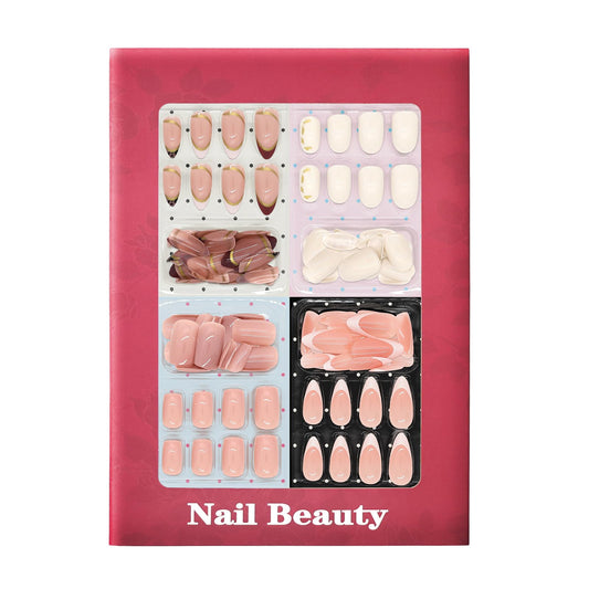 Press on Nails – 4 Packs Short Almond & Square French Tip Soft Gel Nails (96 Pcs),Easy to Apply & Reusable–Perfect for Daily Wear, Parties & Gifts,White&Pink