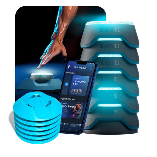 BlazePod Reaction Training Kit Smart Pods for Speed, Agility & Cognitive Drills - Trainer Bundle- App Access Included (6 Pods + 6 X Pod Bases)