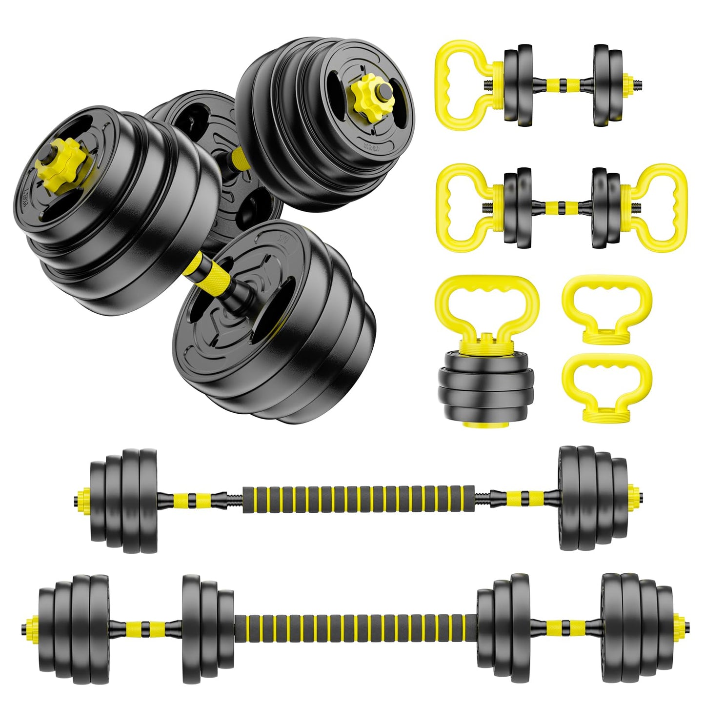 HUAYA Adjustable Dumbbell Set, 10-90lbs Free Weights with Connector – 4 in 1 Dumbbells, Barbell, Kettlebell & Push Up Stand, Adjustable Weights Set for Home Gym Fitness Equipment for Men & Women (Orange 90lbs (45lbs*2))