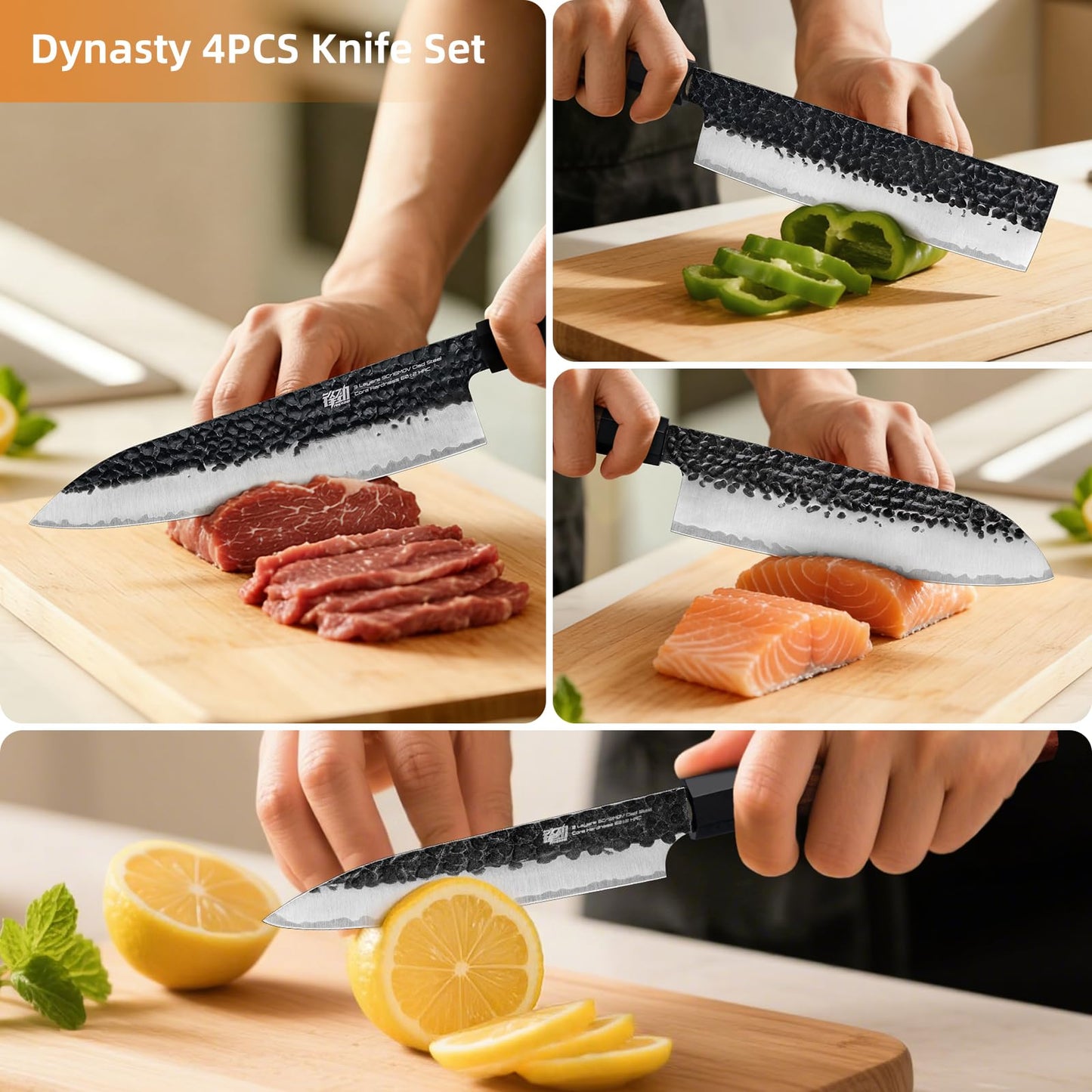 FINDKING Dynasty Series 4PCS Kitchen Knife Set, Professional Japanese Chef Knife Set, 9Cr18MoV High Carbon Steel Blade, African Rosewood Octagonal Handle, for Meat, Fruits, Vegetables