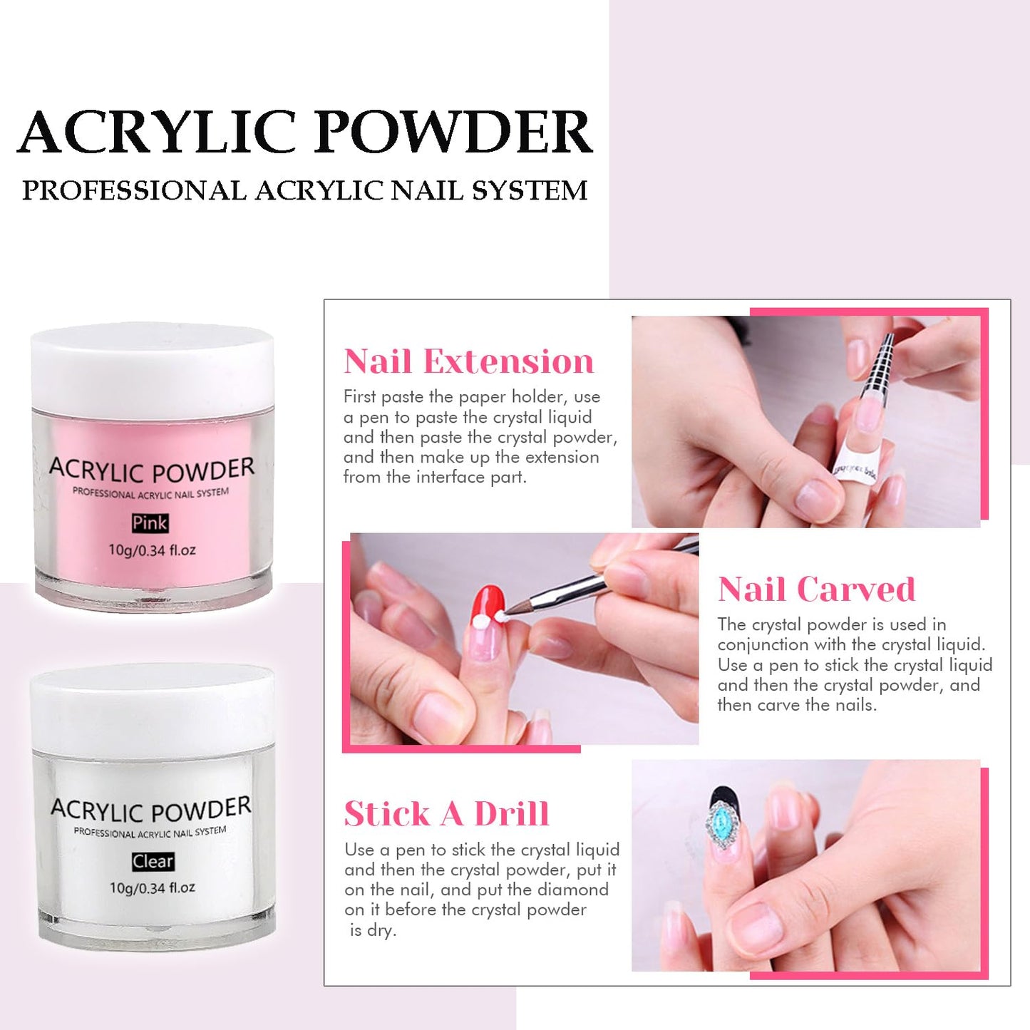 Acrylic Nail Kit for Beginners with Everything Nails Acrylic Set with Drill Nail Lamp Acrylic Powder Glitter Decorations Rhinstones Tools for Women Home Salon