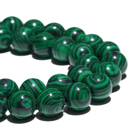 8mm Natural Green Malachite Gemstone Beads Polished Round Smooth Stone Beads for Bracelets Jewelry Making 15inch Loose Beads