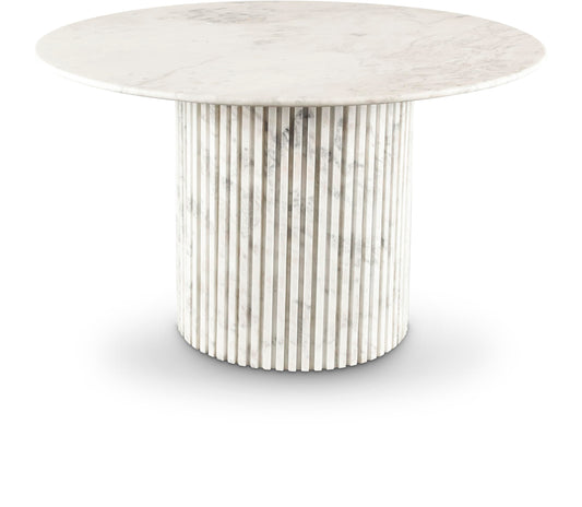 Meridian Furniture 248White-DT48 Genoa Collection Art Deco Dining Table with Handcrafted Genuine Marble, White Marble with Light Grey Veining, 48" W x 48" D x 30" H, White