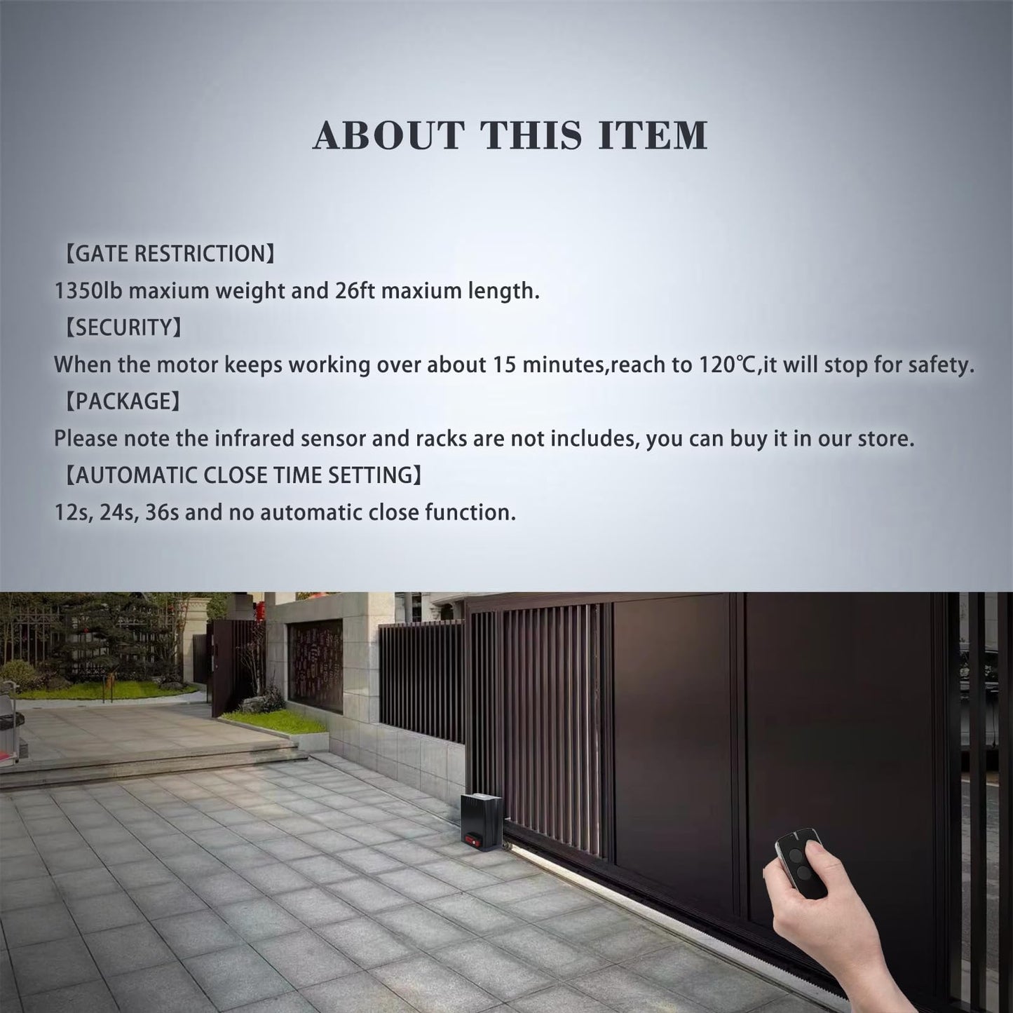GATEXPERT Sliding Gate Opener Kit with AC 110V/60HZ Motor, Remote Transmitter, Gear Driven Automatic Gate Operator (for 1350lb & 26ft Gate, DK1350-M)