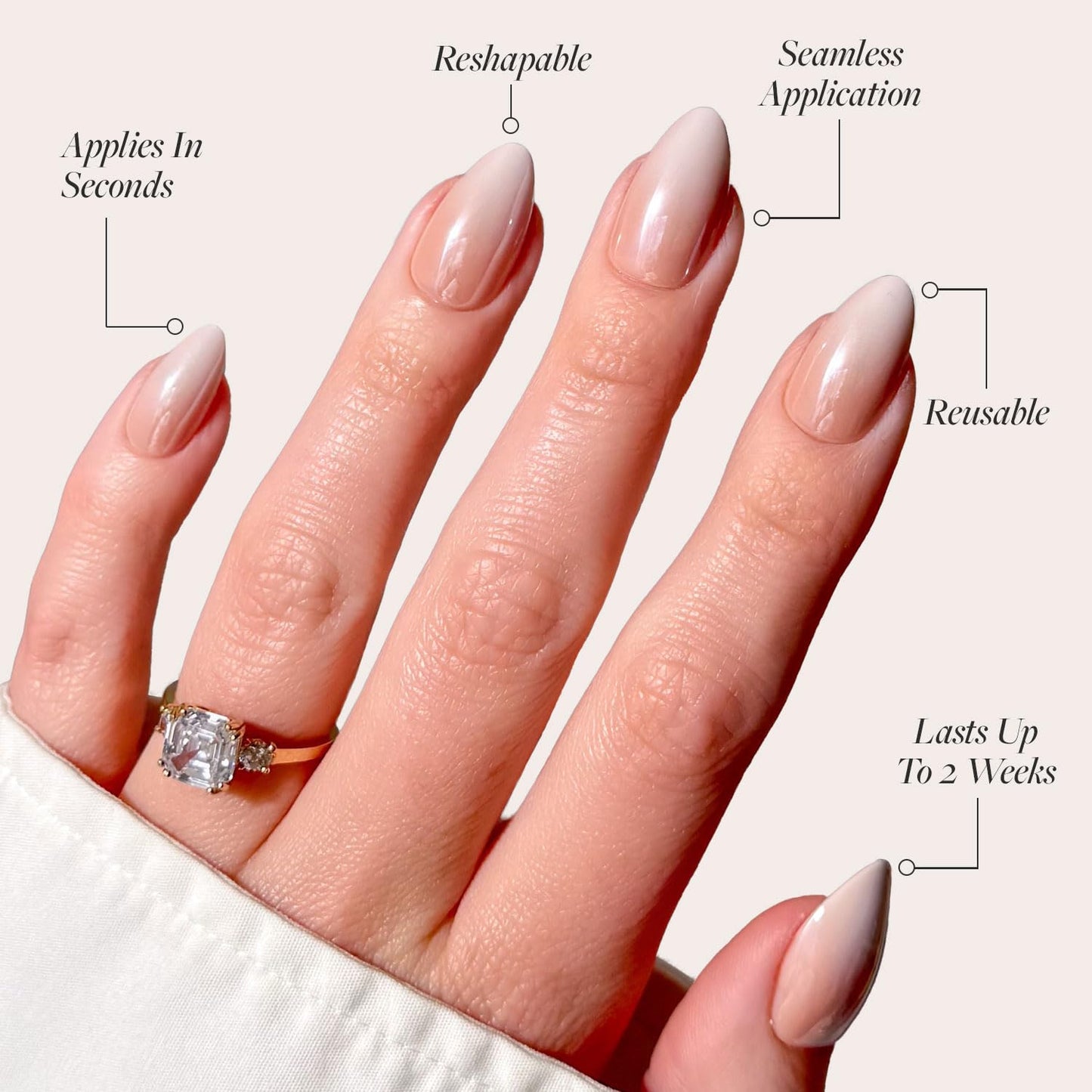 Glamnetic Press-On Nails Bundle - Fiancéd & Goal Digger | Short Almond Fake Nails with a Nude Ombré | Natural Short Round False Nails with Gold Foil | Reusable, Salon-Quality Nail Kits