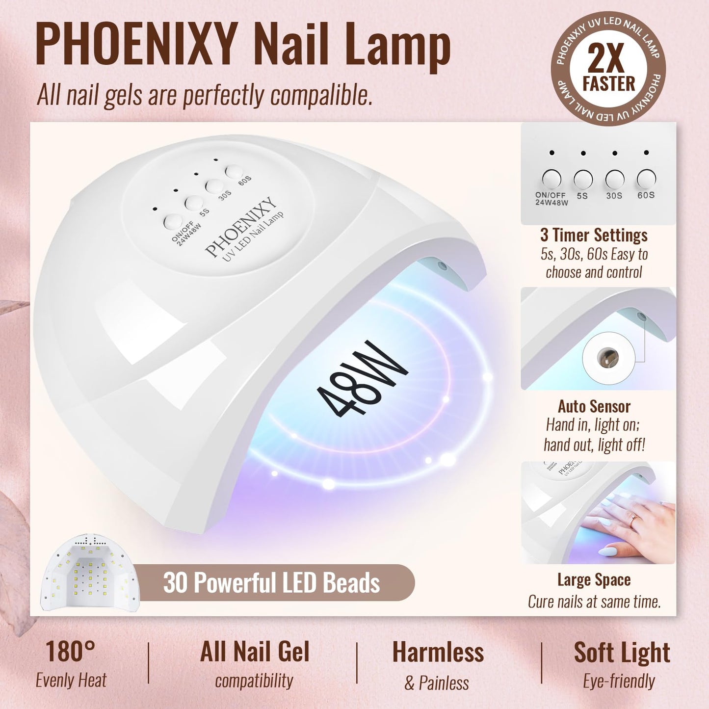 phoenixy Gel Nail Polish Kit with U V Light, 64 Pcs Gel Polish Nail Set 45 Colors All Seasons Nail Polish Set with Base and 4 Effects Top Coat Manicure Tools Complete Gel Nail Kit Gift for Women