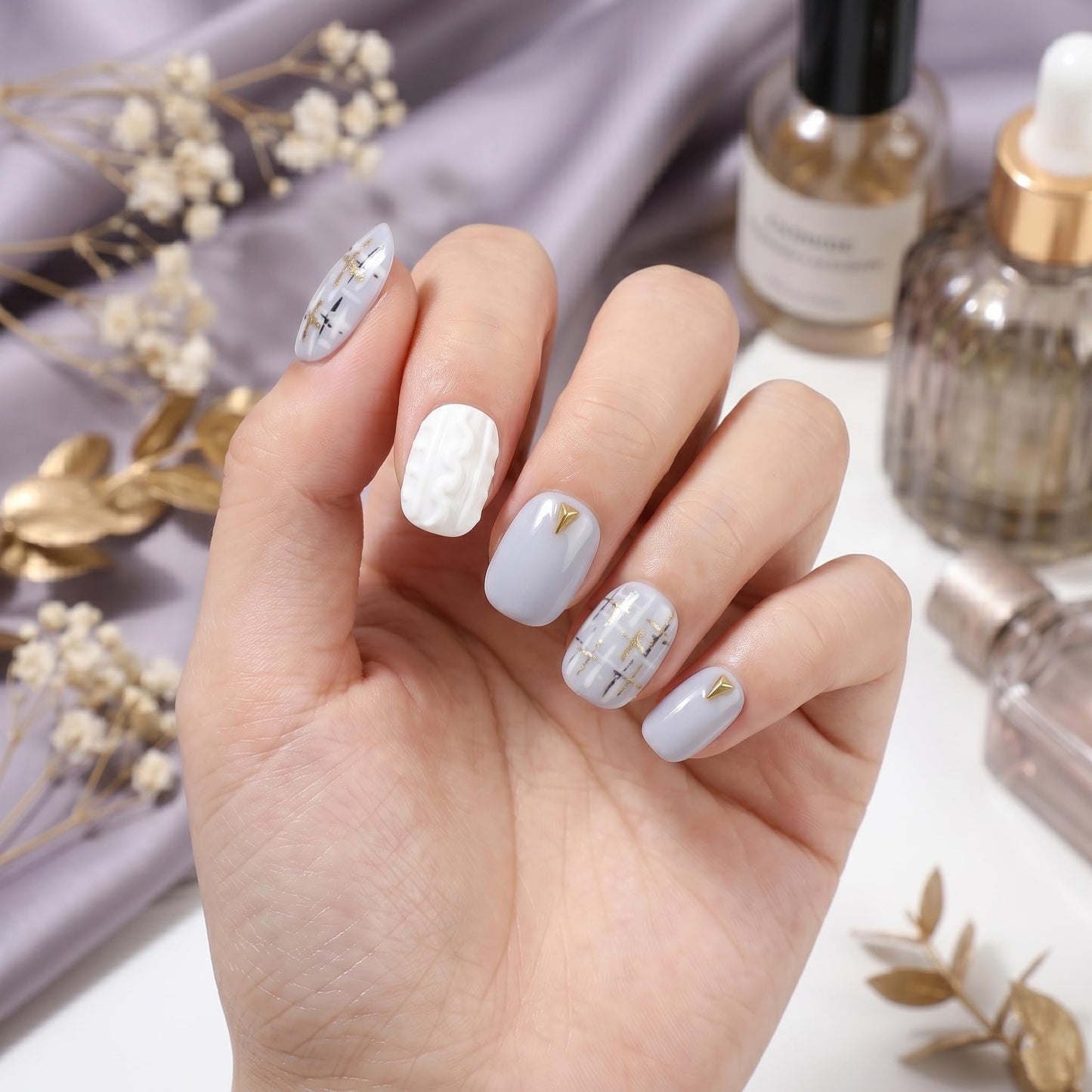 Sun&Beam Nails Handmade Short Medium Coffin Ballerina Green False Nail Tips with Cute 3D Pearl Popular Charm Design Press On Nails 10 Pcs (S, #46)