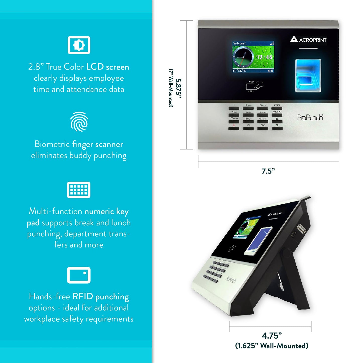 Acroprint ProPunch Time Clock System for Employees – Biometric Fingerprint Time Clock for Small Business, No Monthly Fees, Advanced Time Card Machine with Employee Time Tracker