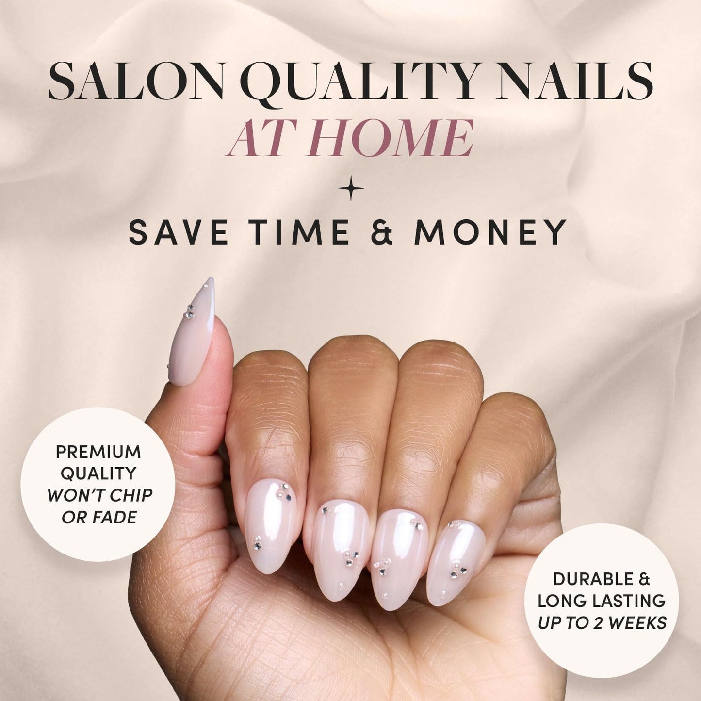 Glamnetic Press On Nails - First Dance | Nude Short Almond Fake Nails with Glossy Glazed Finish, Salon Quality | 15 Sizes - 30 Nail Kit with Glue