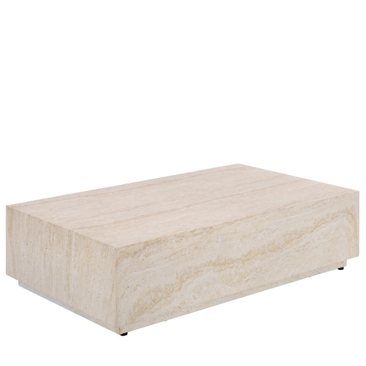 SAFAVIEH Outdoor - Tina Rectangle Coffee Table - Travertine-Effect - Fully Assembled - Weather Resistant - Ideal for Deck, Patio, Backyard, 39.4" W x 23.6" D x 10.6" H (PAT6213A)