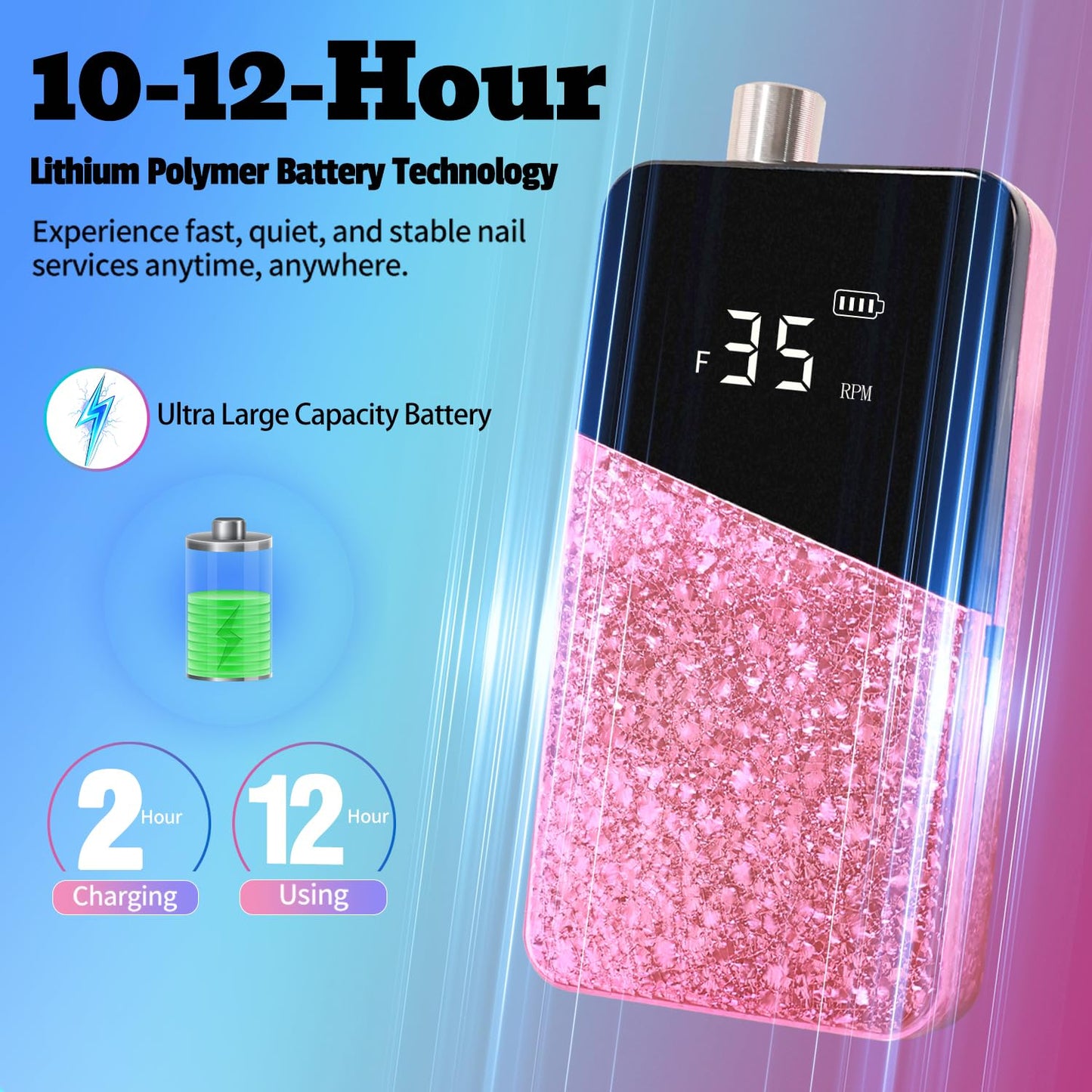 Electric Nail Drill Machine 35000RPM Professional Portable Nail File Cordless Rechargeable Nail Efile for Acrylic Gel Nails Manicure Pedicure Polishing Shape Tools for Salon Home Use (Snowflake Pink)