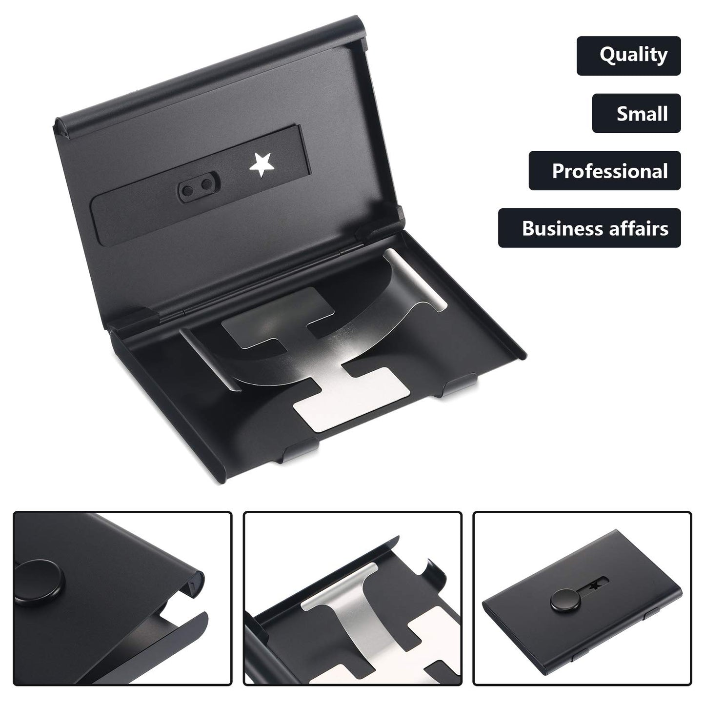 Tatuo 2 Pcs Black/red 2 Pack Thumb Drive Business Card Holder Stainless Steel Business name Card Case Portable Slide Out name holder Wallet Nice Design pocket for Men and Women