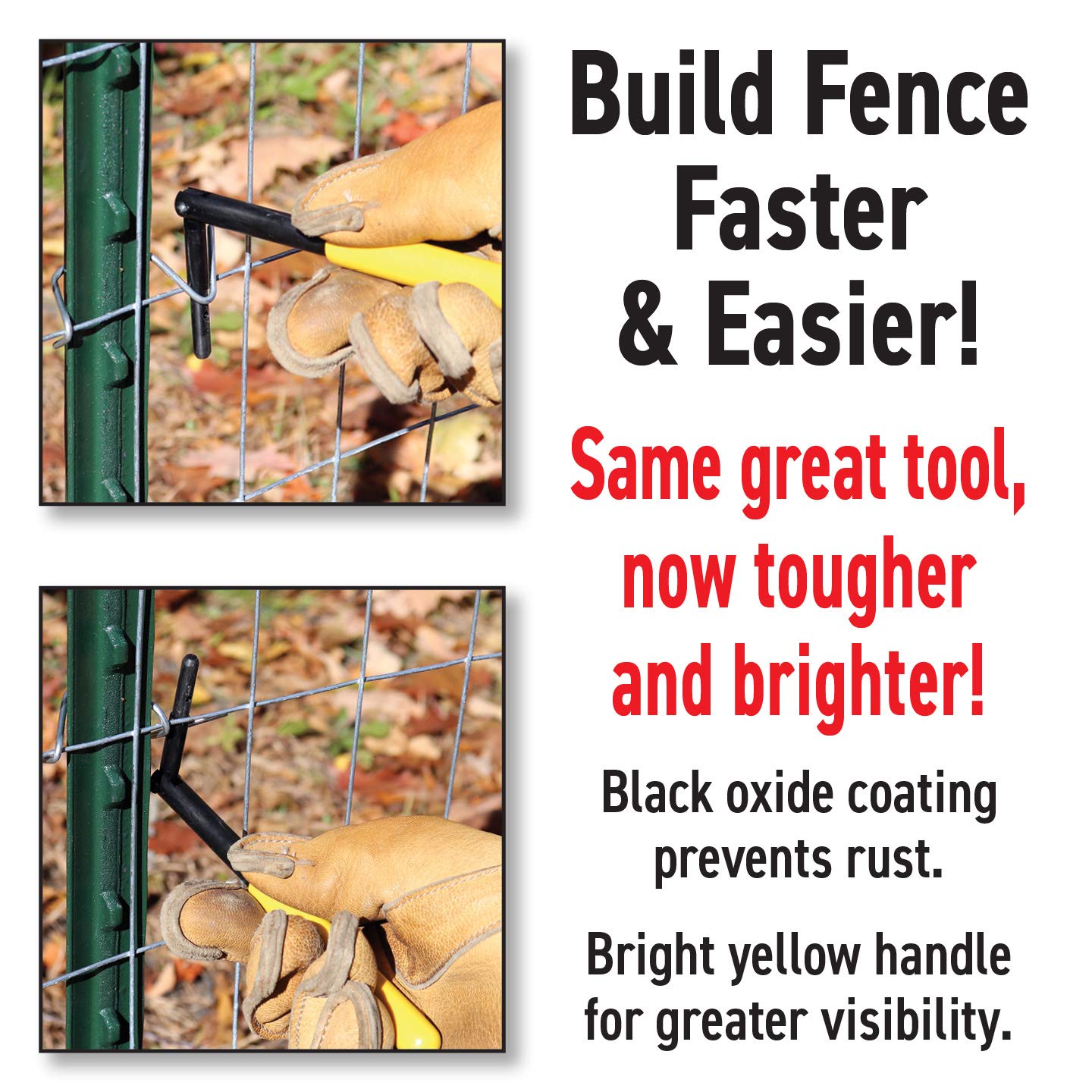 Clip Bender - Made in the USA - Steel tool used for securing T-Post fence clips - Comfortable yellow rubber grip - Black oxide coating to prevent rust. From LockNLube.