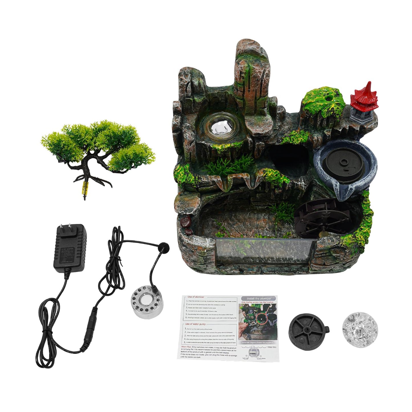 Gdrasuya10 Waterfountain Indoors Rockery Fountain Goldfish Waterfall Desktop Decorat Tabletop Rockery Fountain Waterfall Bonsai for Home Office Atomizing Humidifier