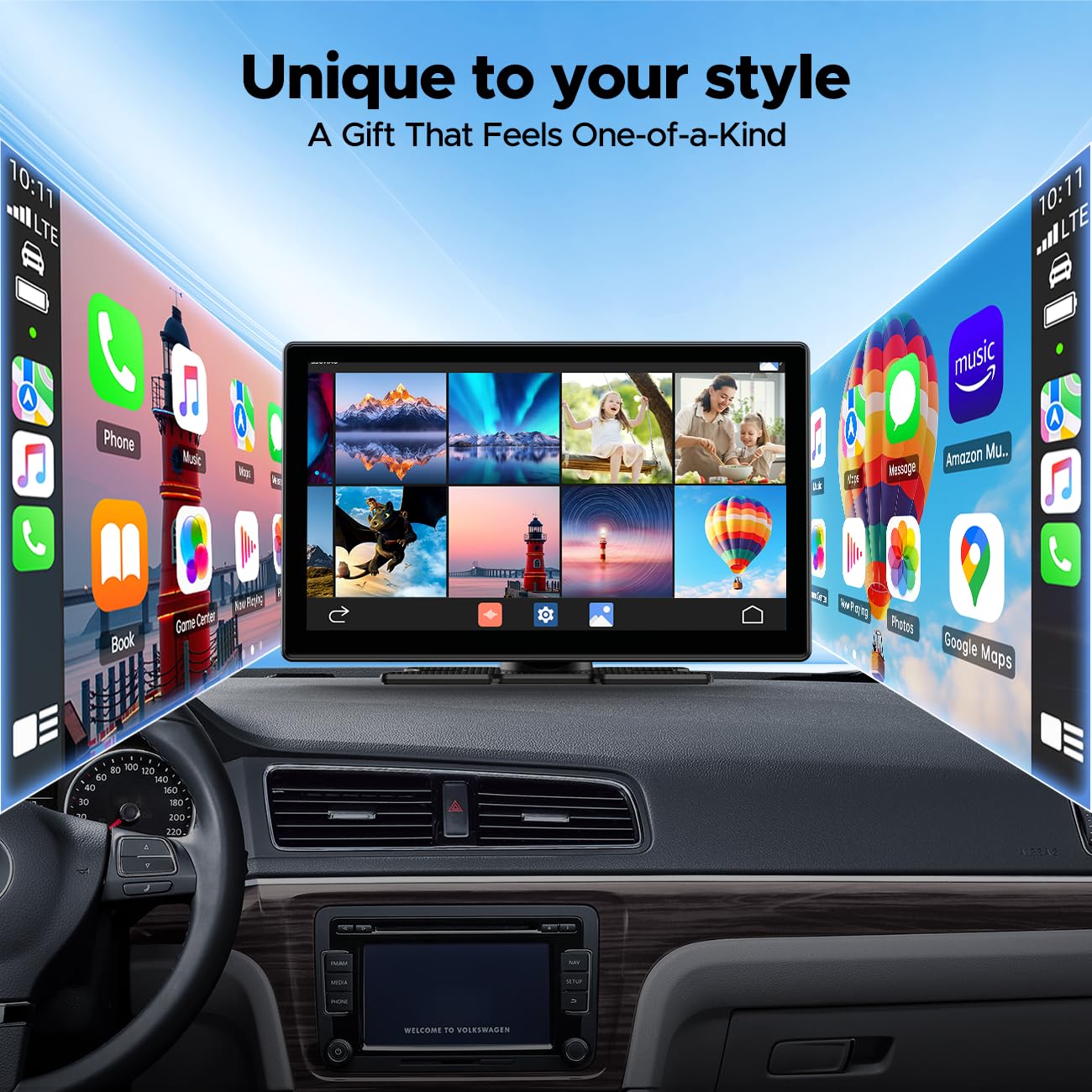 LAMTTO 9" Wireless CarPlay Screen with Net-Flix YouTube Apps Portable Car Play Screen for Apple Carplay and Android Auto with Backup Camera Navigation Bluetooth Voice Control AUX Siri