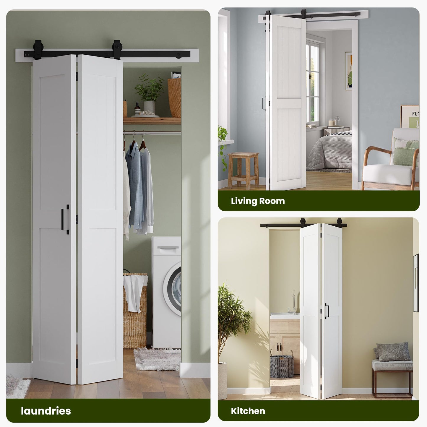 SMARTSTANDARD Bifold Barn Door 72'' x 84'',Bi-Fold Sliding Closet Doors with Hardware Kit Included,80'' Track Kit for 4 Doors,Waterproof & Quiet,Pre-Drilled Holes Easy Assembly,White