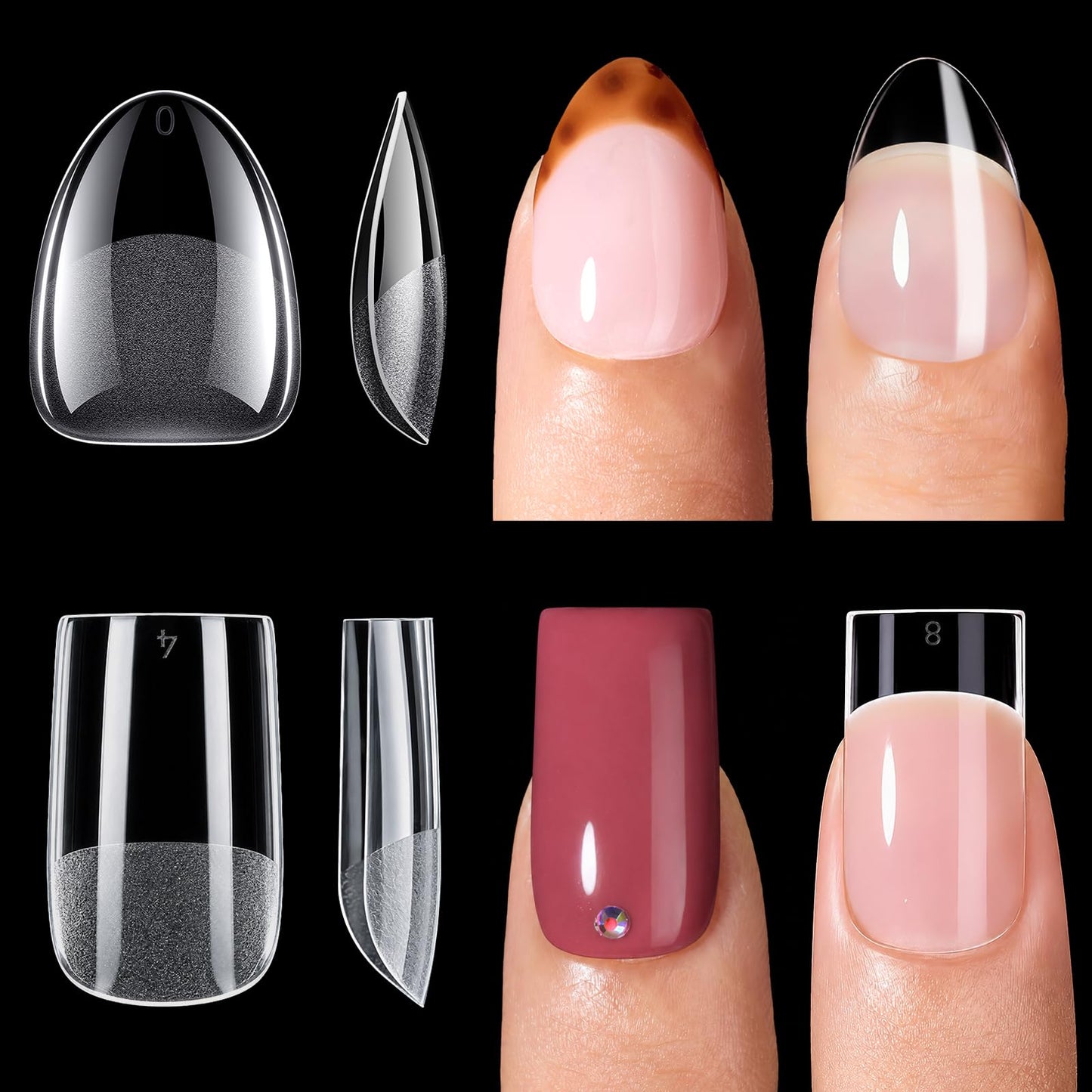 Makartt 420Pcs Short Oval & Square Nail Tips: 2 Shapes Clear Full Cover Fake Nails with 15 Sizes, Pre-Etched Inside Soft Gel Nail Tips for DIY Press On Nails, Short Nail Extensions DIY at Home