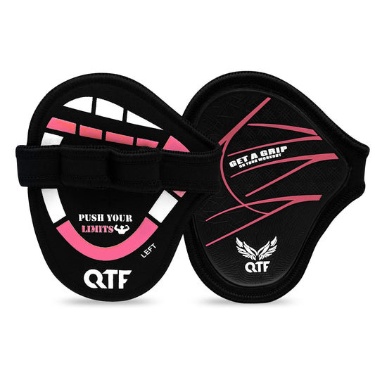 QTF Lifting Grips for Weightlifting Rubber Gloves Gym Palm Protector Grip Pads Replacement of Workout Gloves for Men & Women - Pads for Gym Weightlifting, & Pull Ups (Black/Pink)