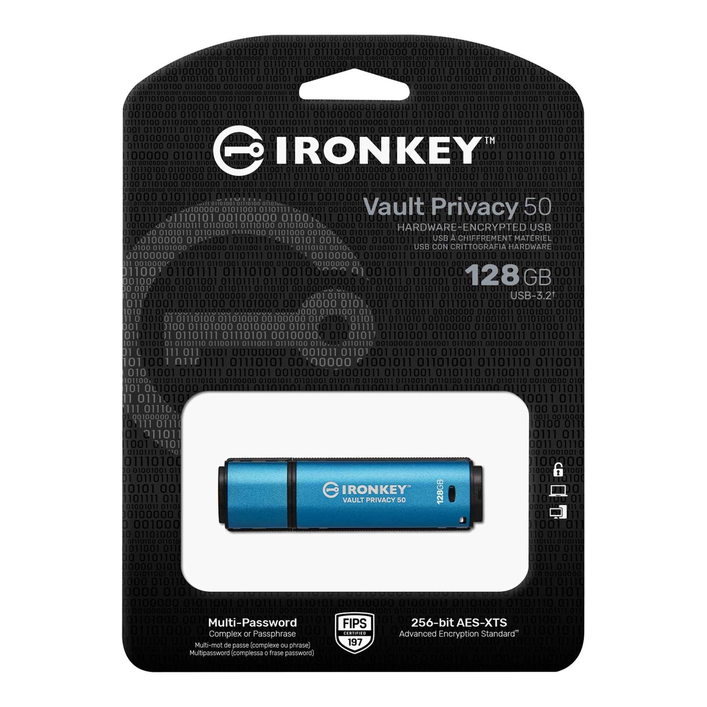Kingston IronKey Vault Privacy 50 128GB Encrypted USB | FIPS 197 | AES-256bit | BadUSB Attack Protection | Multi-Password Options | IKVP50/128GB