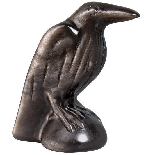 Hguxmcu Natural Silver Obsidian Raven Statue,2 Inch Mystical Crow Sculpture Gothic Home Decor, Spiritual Totem Art Healing Crystal Figurine Witchy Altar Decor Dark Academia Collectible